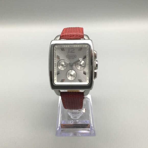 Coach Boyfriend Watch Women 32mm Silver Tone Day Date Red Leather New Battery main image 6